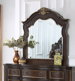 English Elm Paris Cherry G09300-M Mirror with Beveled Glass, Carved Wood Frame, Gold Accents, 51"H x 47"W B078P301020