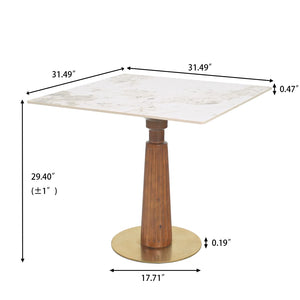 English Elm Modern Square Dining Table - 33.5" Sintered Stone With Wooden Legs & Gold Base For Small Spaces P3 W1535S00574-GIGA
