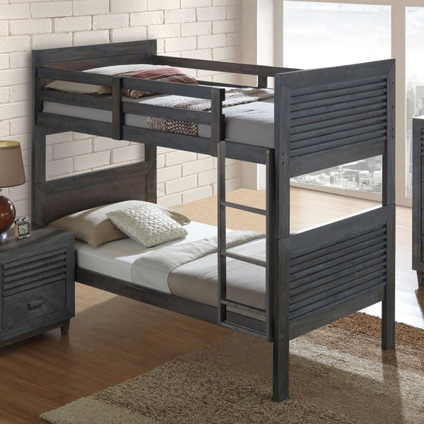 English Elm Transitional Twin Over Twin Bunk Bed - Reversible Ladder, Charcoal Brown, Space-Saving Design & Versatile! B2741S00324-GIGA