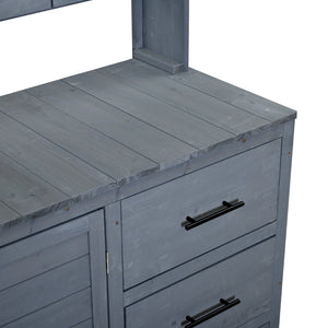 English Elm (with Hutch) Topamx Solid Fir Potting Bench Patio Workstation Spice Rack Drawer Gray N717P404331E