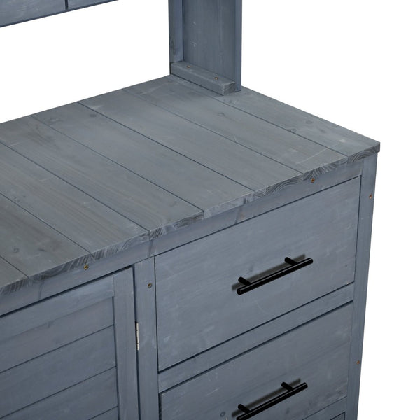 English Elm (with Hutch) Topamx Solid Fir Potting Bench Patio Workstation Spice Rack Drawer Gray N717P404331E