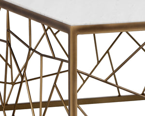 Sunpan Vero Coffee Table: Large White Volakas Marble Top with Rustic Bronze Steel Frame for Stunning Style