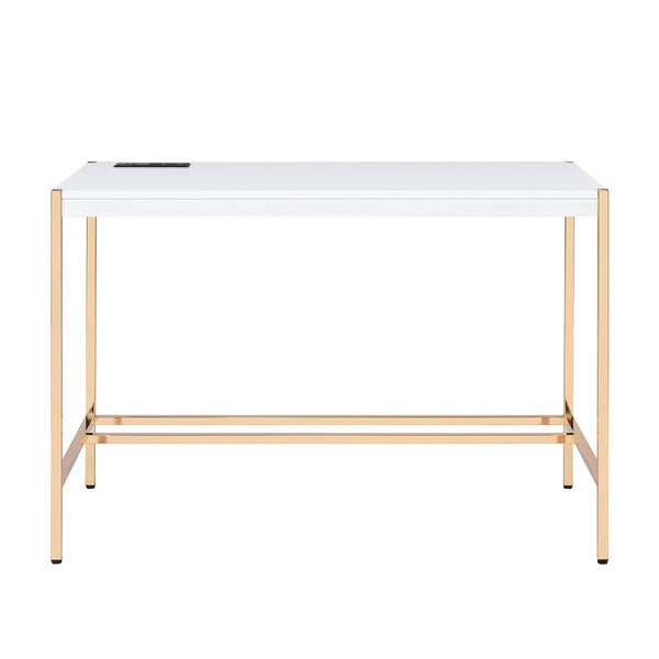 English Elm Rectangular Writing Desk with USB Port and Metal Frame, Rustic Textured Finish for Cozy Workspace_x0003_ Gold,White B016P326489