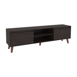 English Elm Elaine Low Profile Media Console with Open Shelving and Wengue Finish for Living Rooms B097P407599