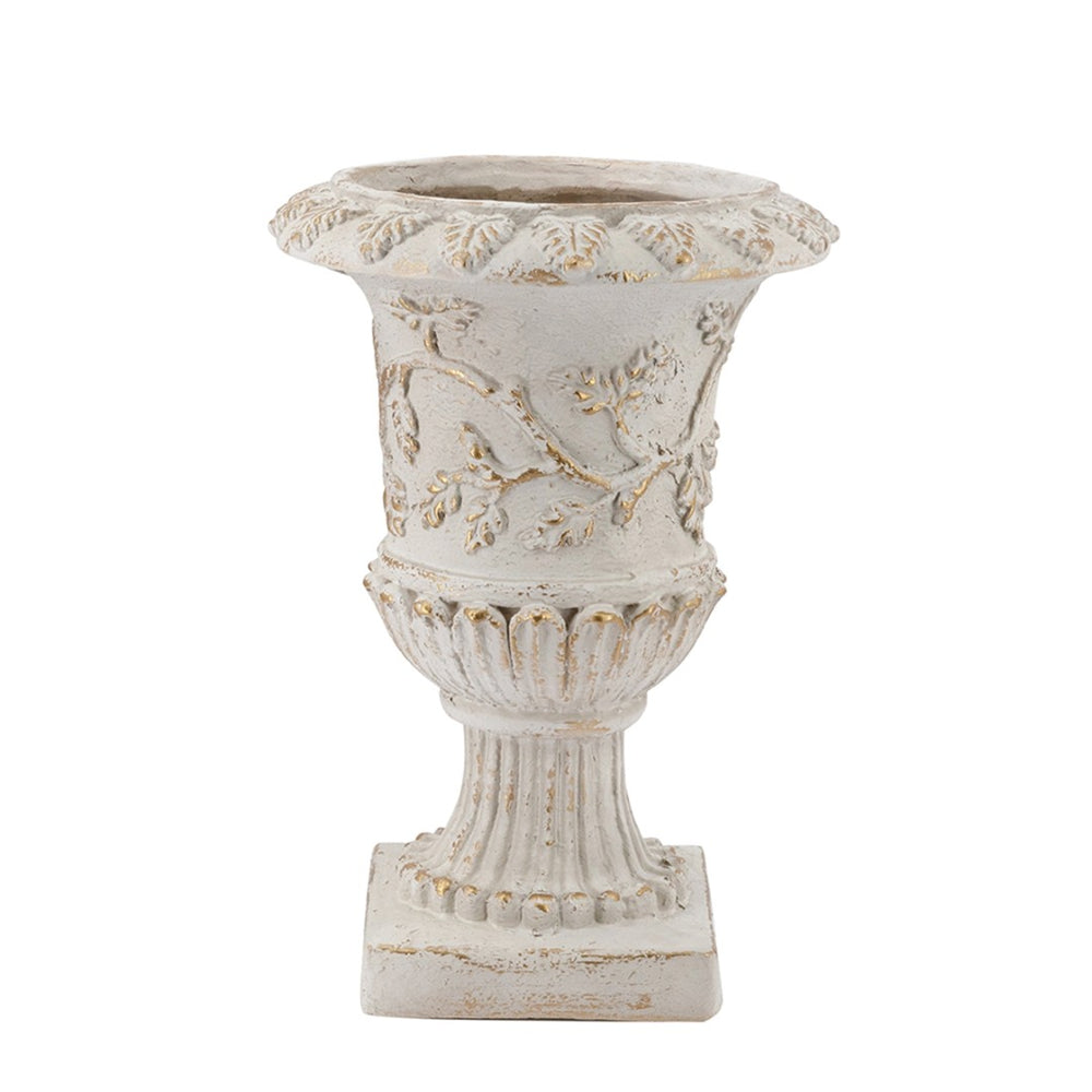 English Elm 14x14x20.3" Classical Magnesium Urn Planter Ornate Carved Relief Antique White Finish W2078P494882
