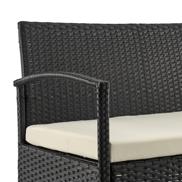 English Elm Noli Outdoor 4-Piece Conversation Set with Removable Washable Cushions and Tempered Glass Table Black+Cream B365P398248