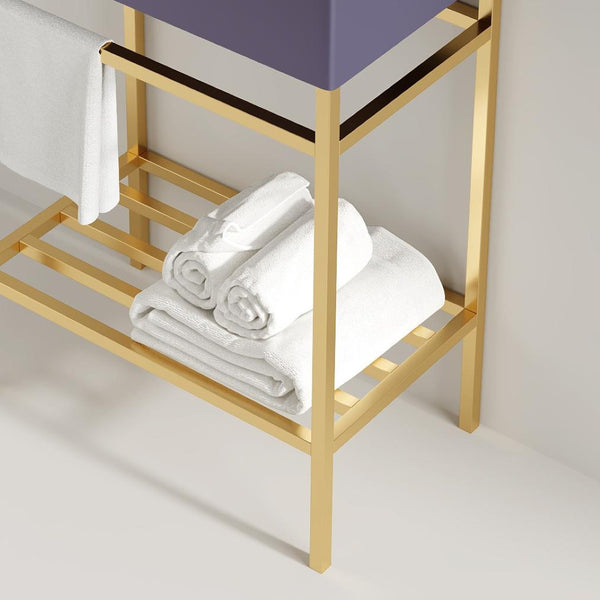 English Elm Lofi Gold Iron Freestanding Bathroom Shelf Frame with Towel Rack and Storage Tier W2615P230675