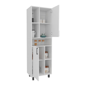 English Elm Bryce Tall Pantry Cabinet in Kronos White — Two-Door MDF Storage with Adjustable Shelves, Slim Design B200P335366
