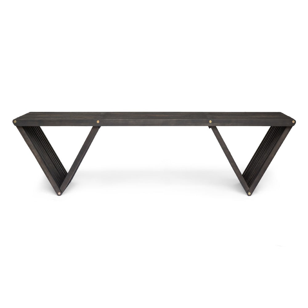 English Elm Metropol Solid Acacia Wood Outdoor Bench with Open Slat Seat and Geometric Base 63724.00DGRY