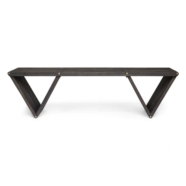 English Elm Metropol Solid Acacia Wood Outdoor Bench with Open Slat Seat and Geometric Base 63724.00DGRY