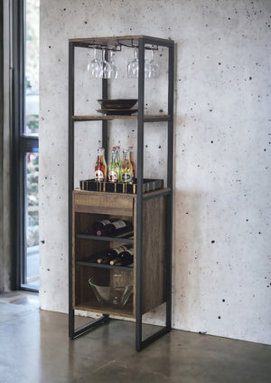 English Elm Narik Tall Freestanding Wine Rack with Drawer Open Slatted Rustic Modern Storage B2726P338123