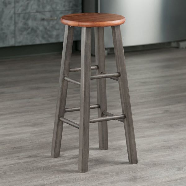 Winsome Wood Ivy Bar Stool – Rustic Gray With Teak Seat, Perfect Farmhouse Accent For Kitchen Or Den Space! Rustic Gray ,Teak Solid Wood 36230-winsome-wood