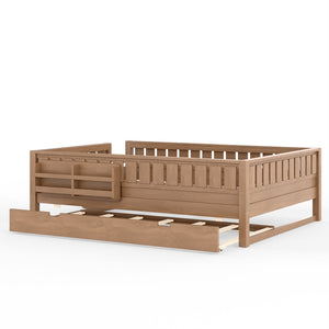 English Elm Queen Bunk Bed with Trundle Solid Pine Kids Car Themed Frame Built-in Bookshelf Natural W1580S00564