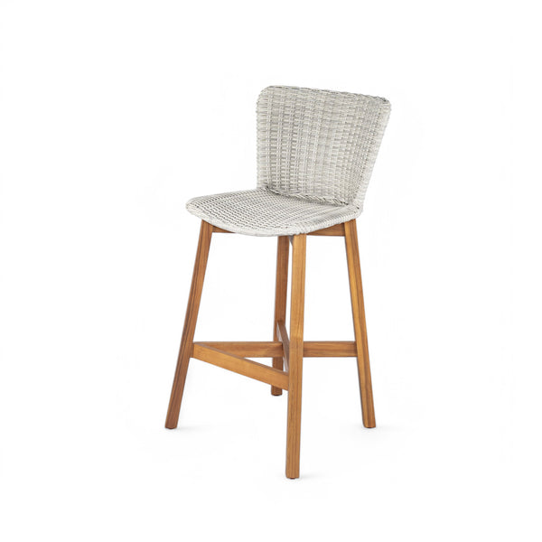English Elm Christopher Knight Home® - Lymington Outdoor Bar Stool Set of 2 — Durable Acacia & Wicker Craft, Ergonomic 105° Backrest Comfort LIGHT GREY,Teak N775P278094G