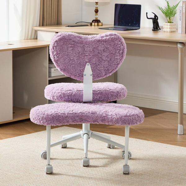 English Elm Artificial Rabbit Hair Cross Legged Desk Chair with Lumbar Support and Swivel Footrest Violet W1143P403572