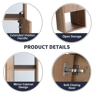 English Elm 10'' Wall Mounted Mirrored Bathroom Cabinet Plywood Build with Soft Close Hinge Storage W999P470298