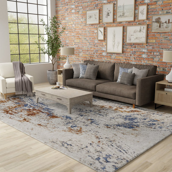 Feizy Rugs Gilmore Modern Abstract Geometric Rug – Vibrant Machine-made Polypropylene For Contemporary Spaces Ivory,Blue,Orange Polypropylene Gil39mmfivyrsth00