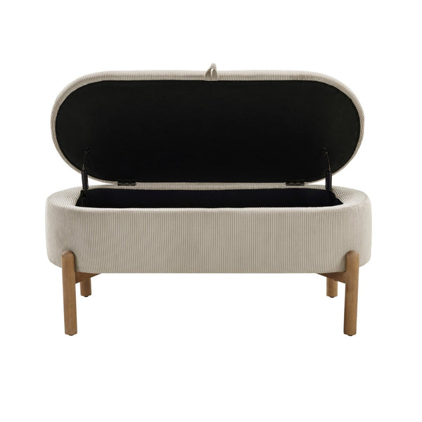 English Elm Storage Bench Corduroy Upholstered Lift Top Seat with Wood Legs Mid Century Bedroom Taupe B011P298252