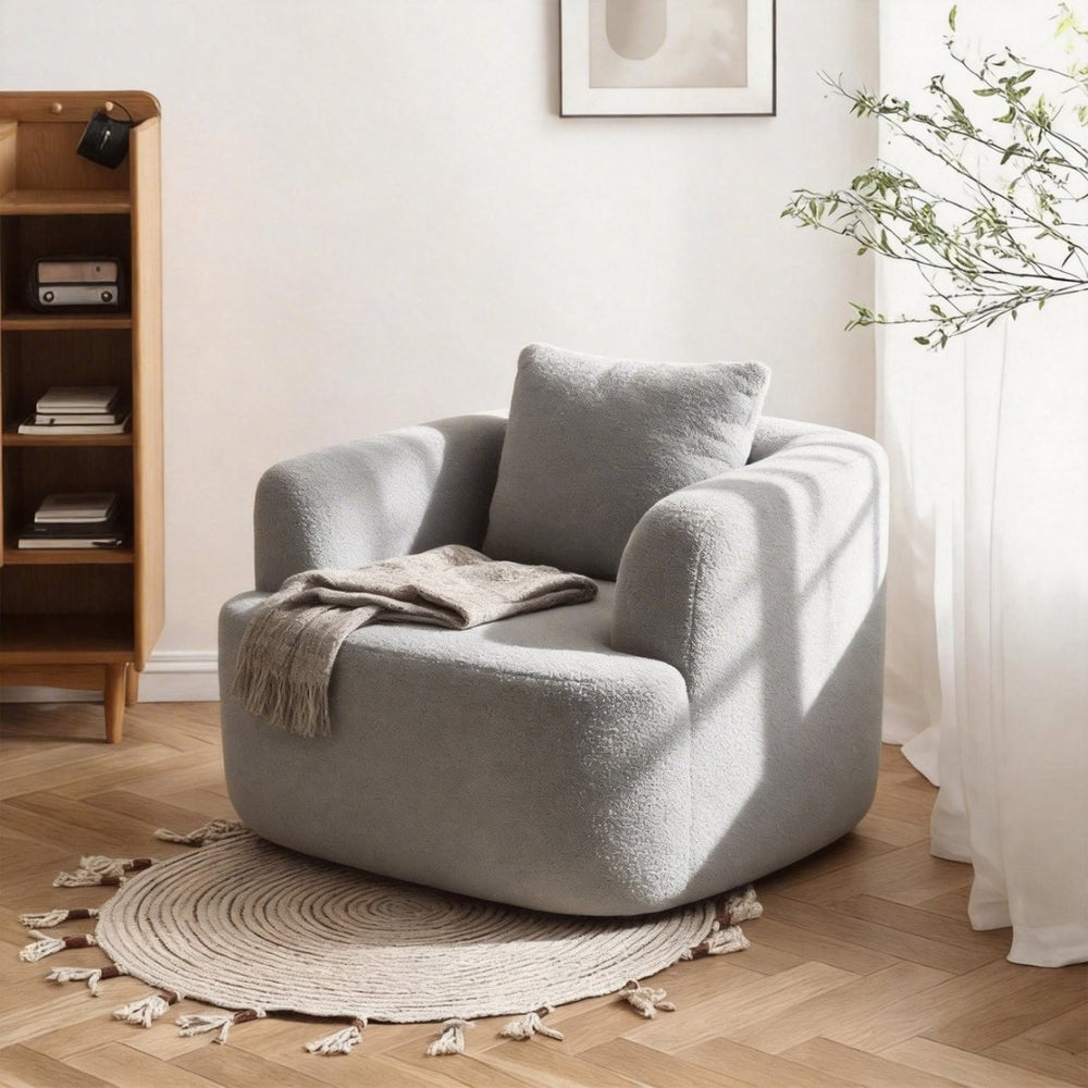 English Elm 360° 360 Swivel Teddy Velvet Accent Chair Plush Cocoon Seat for Living Room or Bedroom Light Gray W5385P433242