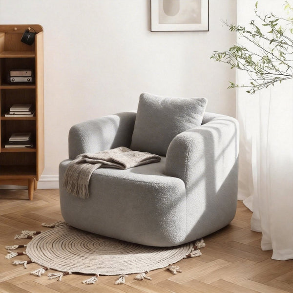 English Elm 360° 360 Swivel Teddy Velvet Accent Chair Plush Cocoon Seat for Living Room or Bedroom Light Gray W5385P433242