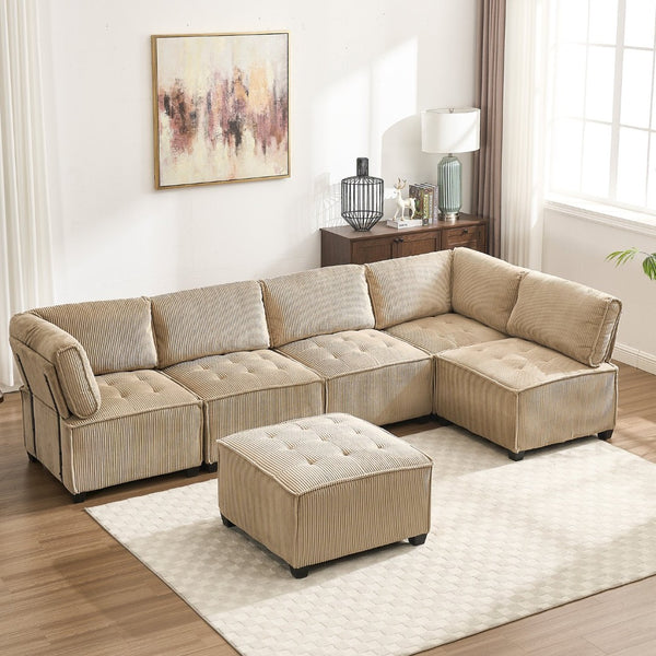 English Elm United We Win U-Shaped Modular Sectional Sofa - Cozy 6-Seat Couch With Reversible Chaise & Pet-Friendly Design W1568S00155-GIGA