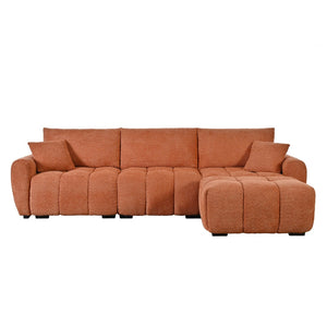 English Elm [video] Boucle Modular L-shaped Sectional with Ottoman Pull-line Cushions Living Room N723S1008G