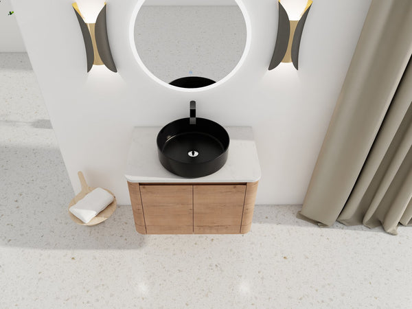 English Elm 30'' Wall-Mounted Bathroom Vanity With Ceramic Art Sink & Soft-Close Doors For Modern Style W999S00388