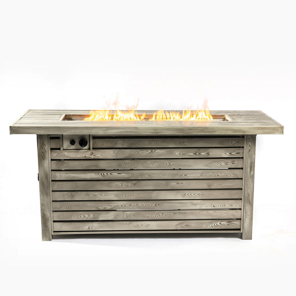 English Elm 54" 50000BTU Propane Fire Table - 54in Steel Patio Fire Pit Table with Wood Grain Finish, ETL Safe, Lid Included W853P166783