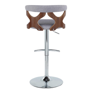 English Elm Contemporary Swivel Barstools with Cut-out Back Faux Leather Seat and Wood Accents Set Grey B202S00863