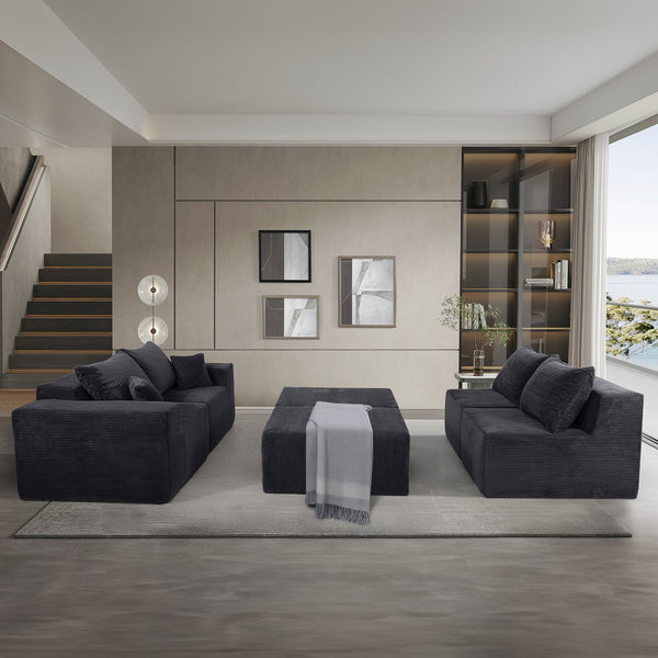 English Elm 6-Piece Modular U-Shaped Sectional Sofa with Chaise Convertible Corduroy Comfort and Secure Base Black W3163S00040