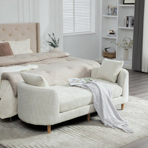 English Elm 77.17" Chenille Chaise Bench with Bolster Pillows Rubberwood Legs Bedroom Lounge W3189S00039