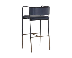 Sunpan Brenan Counter Stool - Elegant Curved Backrest, Unique Faux Leather, Black Metal Frame & Brass Caps Bravo Admiral