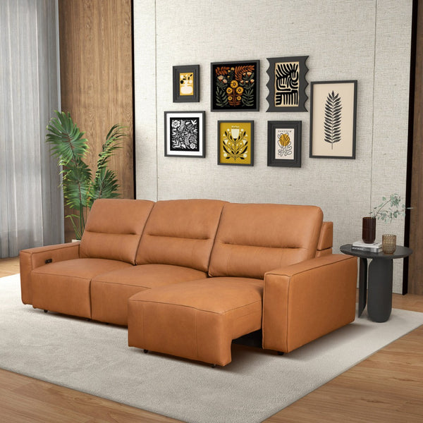 English Elm Grant Power Convertible Sofa Top Grain Leather Mid Century Queen Sleeper B183S00121