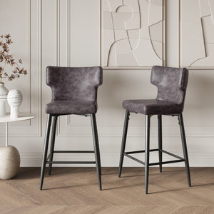 Christopher Knight Home® - Noble House - - 28Inch Counter Height Bar Stools Set Of 2, Modern Bar Upholstered Chairs With Pu Leather, Metal Footrest And Frame For Kitchen Island, Bar Table, Dining Room, Gray