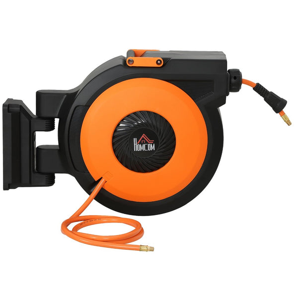 English Elm Homcom Auto Rewind Air Hose Reel 82 Ft Swivel Mount Workshop Compressor Tool W2225P485577