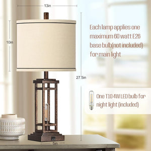 English Elm 27.5 Inch Farmhouse Bronze Table Lamp Set with Usb Charging Ports for Bedroom Decor W3355P440789
