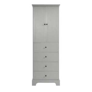 English Elm Storage Cabinet with 2 Doors and 4 Drawers, Slim MDF Organizer with Adjustable Shelf, Anti-Tip Safety Grey WF302825AAE