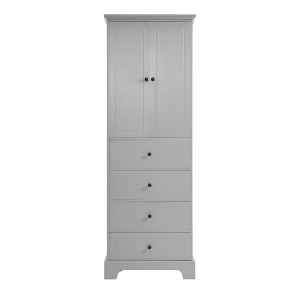 English Elm Storage Cabinet with 2 Doors and 4 Drawers, Slim MDF Organizer with Adjustable Shelf, Anti-Tip Safety Grey WF302825AAE