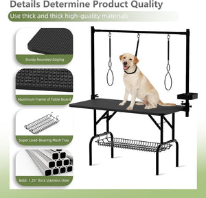 English Elm 47'' Foldable Dog Grooming Table X-lift Adjustable Height Station with Arm Noose Organizer W3587P358747