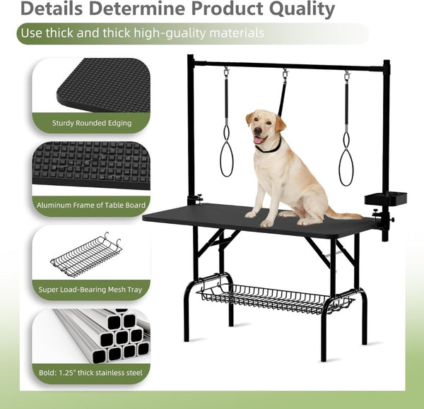 English Elm 47'' Foldable Dog Grooming Table X-lift Adjustable Height Station with Arm Noose Organizer W3587P358747