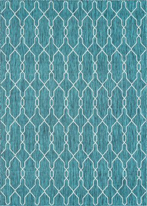 Unique Loom Outdoor Trellis Links Trellis Machine Made Trellis Rug Teal, Ivory 7' 10" x 11' 4"