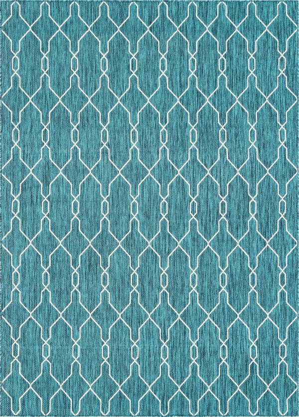Unique Loom Outdoor Trellis Links Trellis Machine Made Trellis Rug Teal, Ivory 7' 10" x 11' 4"