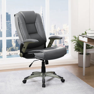 OSP Home Furnishings Exec Bonded Leather Office Chair with Lumbar Support Flip Arms and Pneumatic Height Adjust ECH52607-EC42