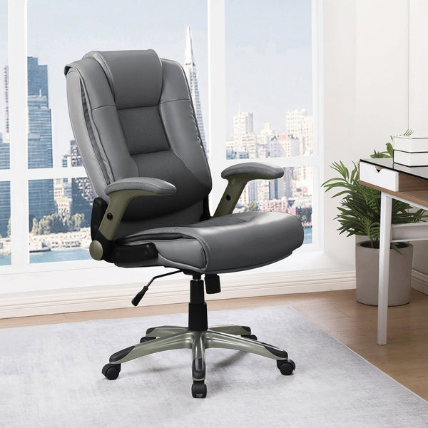 OSP Home Furnishings Exec Bonded Leather Office Chair with Lumbar Support Flip Arms and Pneumatic Height Adjust ECH52607-EC42