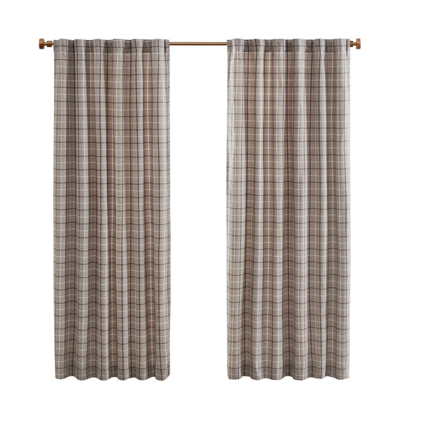 JLA Home Madison Park - Plaid Yarn-Dyed Grey Curtain Panel with Fleece Backing for Cozy Insulation and Rustic Farmhouse Style Brown MP40-6768