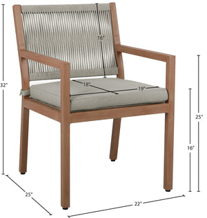 Maui Grey Water Resistant Fabric Outdoor Patio Dining Arm Chair 362Grey-AC Meridian Furniture