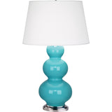 Robert Abbey Egg Blue Triple Gourd Table Lamp Egg Blue Glazed Ceramic with Antique Silver Finished Accents Pearl Dupioni Fabric Shade