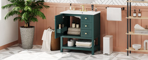 English Elm 30inch Transitional Bathroom Vanity Cabinet Combo with Ceramic Sink, Green Solid Wood MDF, 30"W x18"D, 3pc Storage WF320826AAF