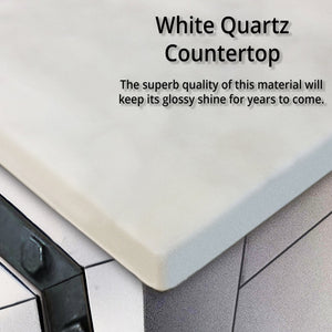 English Elm White Bath Vanity 48x22 with White Quartz Top, Soft-Close Drawers, Mirror Included, Durable Finish B2731S00805