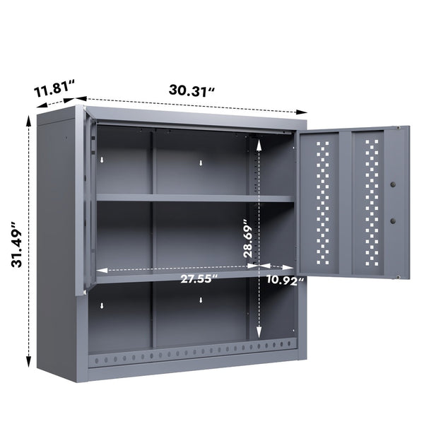 English Elm Metal Wall Mounted Cabinet Gray Powder Coated Floating Storage for Garage Workshop W396P305780